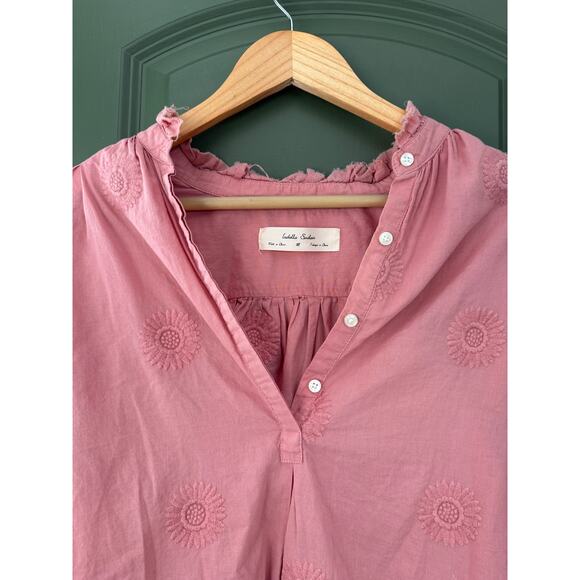 Isabella Sinclair Anthropologie Sunflower Embroidered Blouse Top Pink Medium - Picture 5 of 9